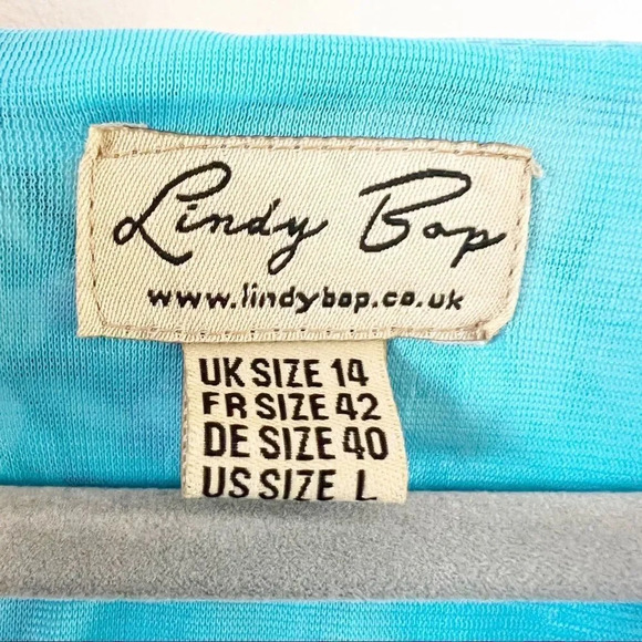 Lindy Bop Blue Floral Retro Style Pencil Dress Cottage Rose VLV Pinup Size Large - Picture 3 of 9